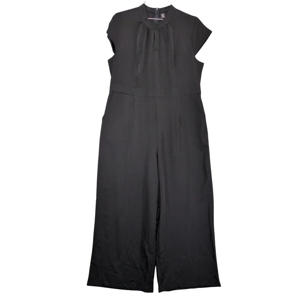 Shein Curve Black Sleeveless Jumpsuit Women's Plus Size 1X Wide Leg Keyhole Neck